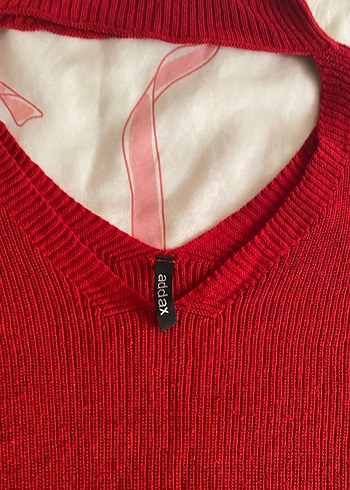 Kırmızı V Yaka Kadın Örgü Kazak - Görsel 2