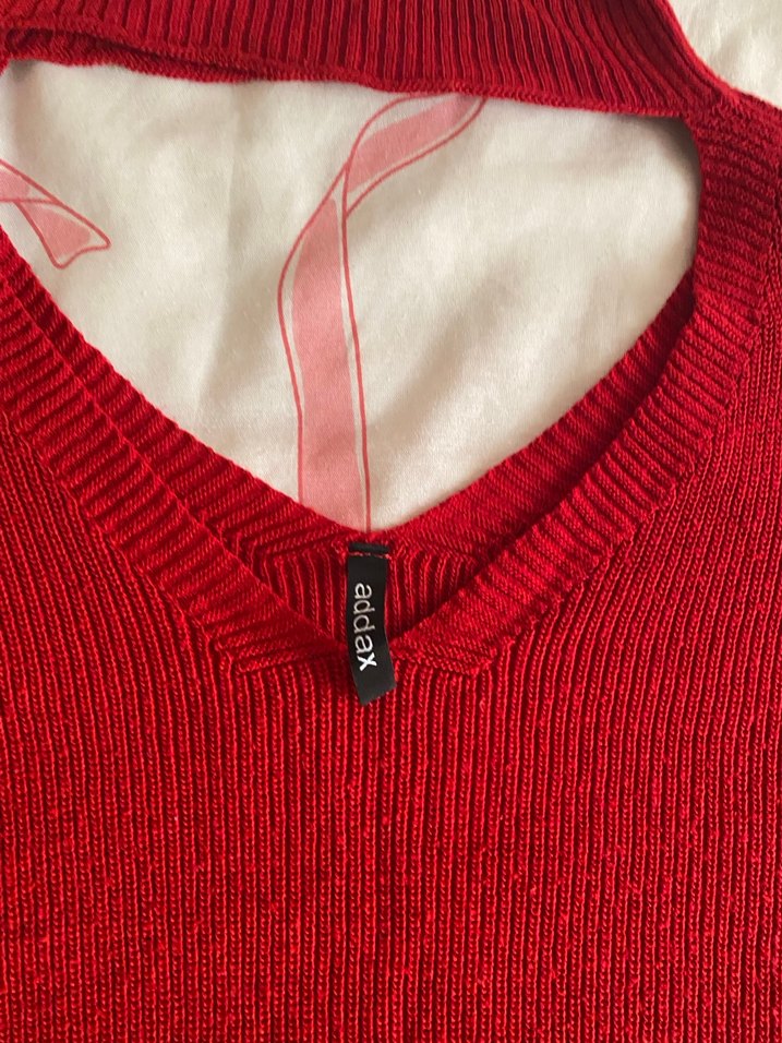 Kırmızı V Yaka Kadın Örgü Kazak - Görsel 2