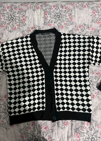 Damalı triko hırka crop takım  - Görsel 3