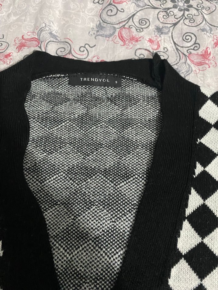 Damalı triko hırka crop takım  - Görsel 4