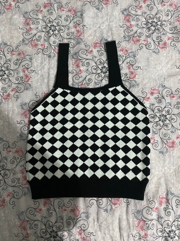 Damalı triko hırka crop takım  - Görsel 5