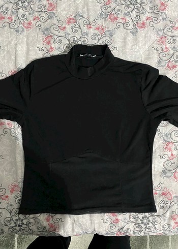 Siyah transparan Yüksek Yakalı Uzun Kollu Bluz - Görsel 2