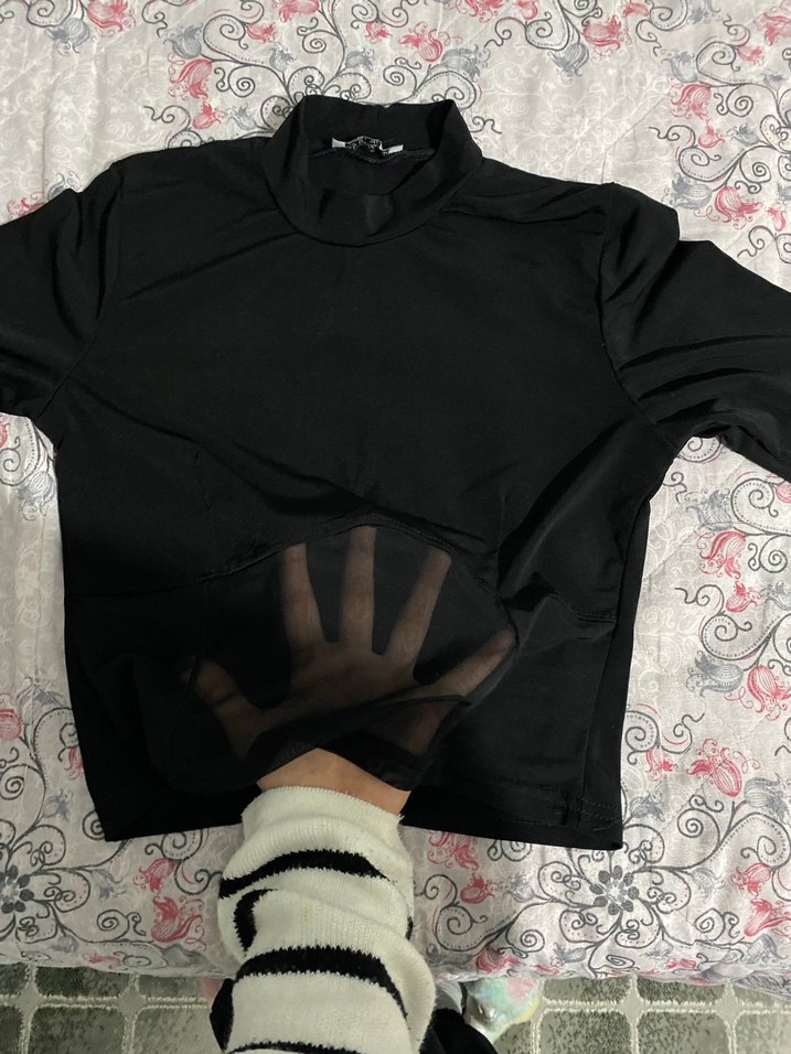 Siyah transparan Yüksek Yakalı Uzun Kollu Bluz - Görsel 3