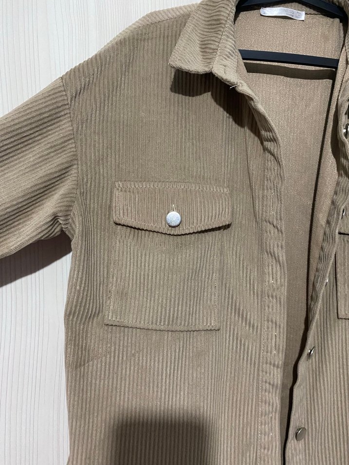 Bej Kadın Süet Düğmeli Gömlek - Görsel 2