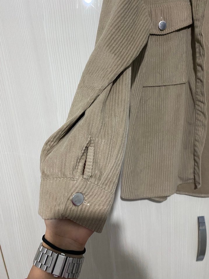 Bej Kadın Süet Düğmeli Gömlek - Görsel 5