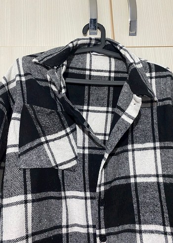 Gri Kadın Ekose Düğmeli Uzun Kollu Gömlek - Görsel 2