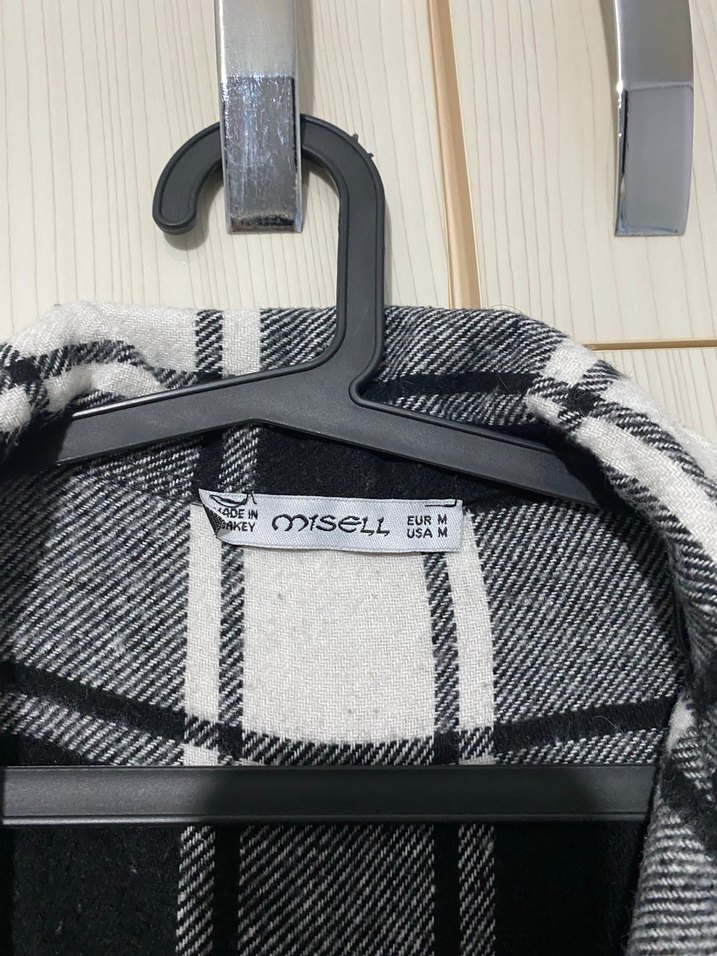 Gri Kadın Ekose Düğmeli Uzun Kollu Gömlek - Görsel 4