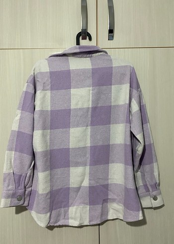 Mor Kareli Pamuklu Düğmeli Kadın Gömlek - Görsel 5