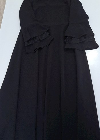 Siyah Uzun Kollu Fırfırlı Gotik Elbise