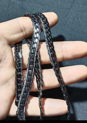 Diğer Zincir Detaylı Siyah Yılan Desenli 316 L çeliktir