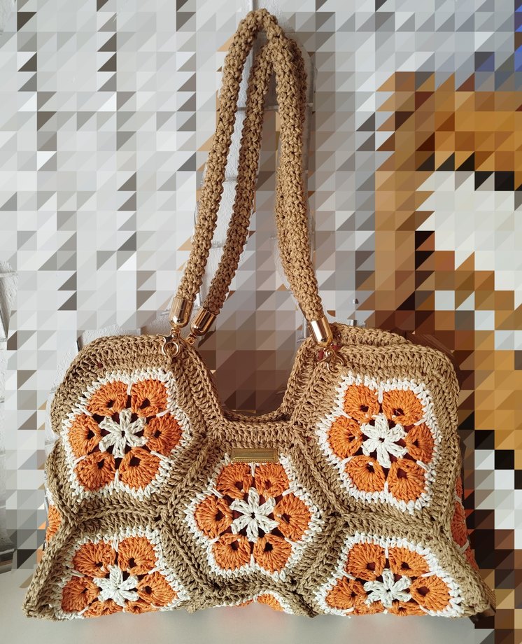 Bohem Çiçek Desenli Örgü Kadın Çantası - Görsel 2