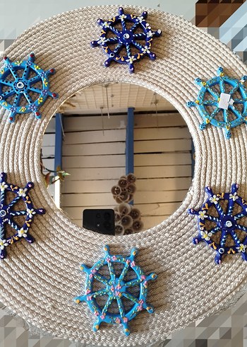 Renkli Deniz Kabuklu Duvar Saati ve Ayna - Görsel 3