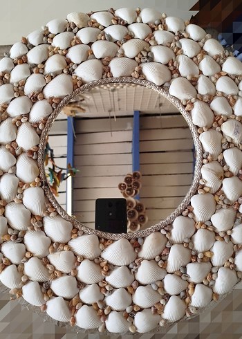 Renkli Deniz Kabuklu Duvar Saati ve Ayna - Görsel 2