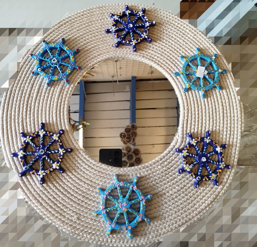 Renkli Deniz Kabuklu Duvar Saati ve Ayna - Görsel 3