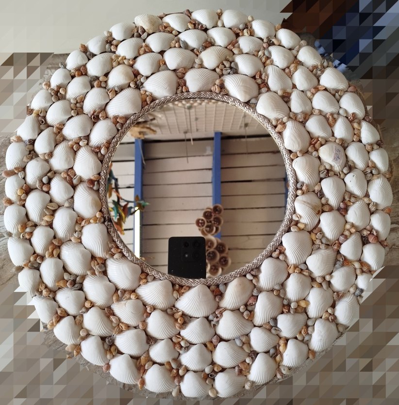 Renkli Deniz Kabuklu Duvar Saati ve Ayna - Görsel 2