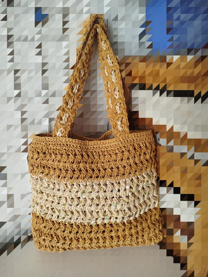 Bej Örgü Kadın Çanta Dantel Detaylı - Görsel 2