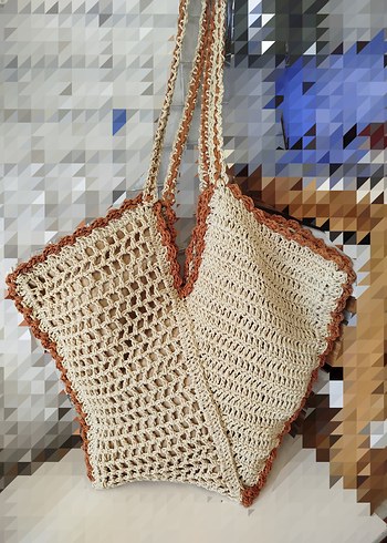 Nakışlı Dantel Detaylı Bej Örgü Kadın Çanta - Görsel 2