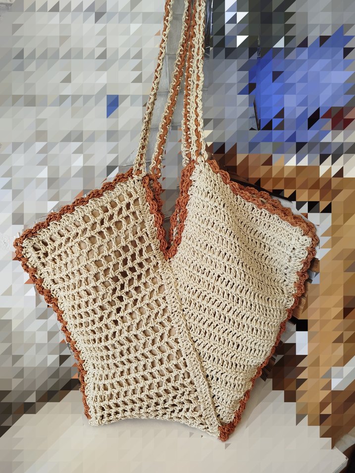 Nakışlı Dantel Detaylı Bej Örgü Kadın Çanta - Görsel 2