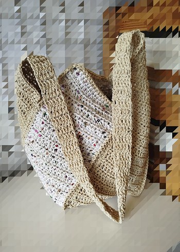 Bej Örgü Bohem Kadın Çanta - Görsel 2