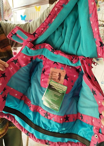 Renkli Desenli Kız Çocuk Kapüşonlu Mont - Görsel 5