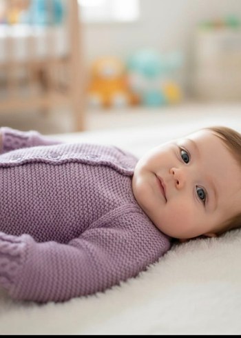 Sipariş Alınır 0 3 ay Mor Örgü Kız Çocuk Hırka - Görsel 2