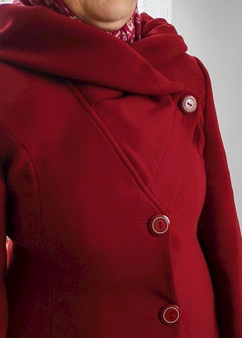 Asmoda Bordo Drapeli Kadın Uzun Kaşe Kaban - Görsel 5