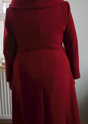 Asmoda Bordo Drapeli Kadın Uzun Kaşe Kaban - Görsel 4