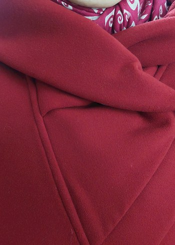 Asmoda Bordo Drapeli Kadın Uzun Kaşe Kaban - Görsel 7