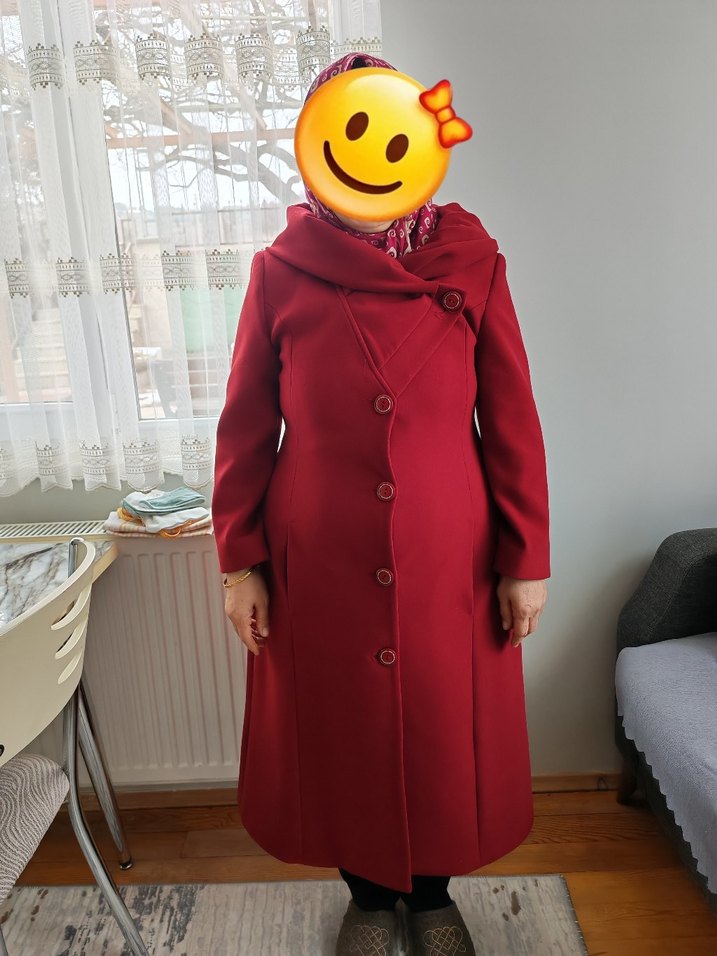 Asmoda Bordo Drapeli Kadın Uzun Kaşe Kaban - Görsel 2