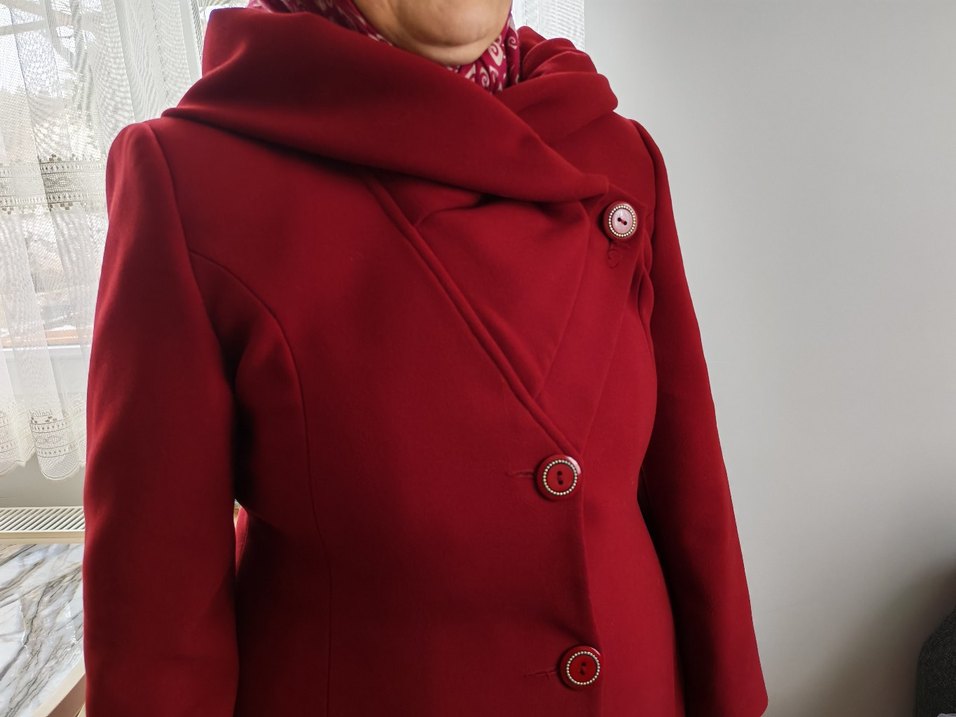 Asmoda Bordo Drapeli Kadın Uzun Kaşe Kaban - Görsel 5