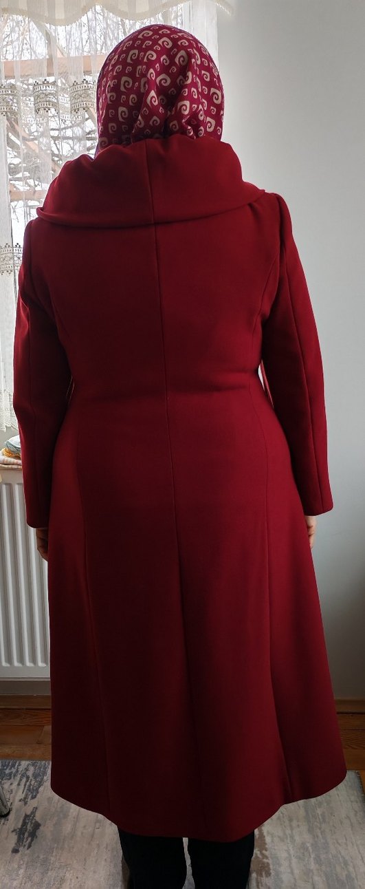 Asmoda Bordo Drapeli Kadın Uzun Kaşe Kaban - Görsel 4