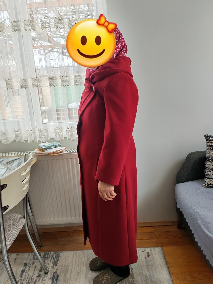 Asmoda Bordo Drapeli Kadın Uzun Kaşe Kaban - Görsel 3