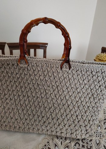 Bej El Örgüsü Pamuk Çanta - Görsel 4