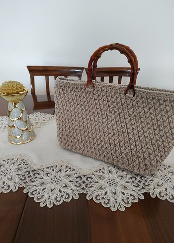 Bej El Örgüsü Pamuk Çanta - Görsel 2