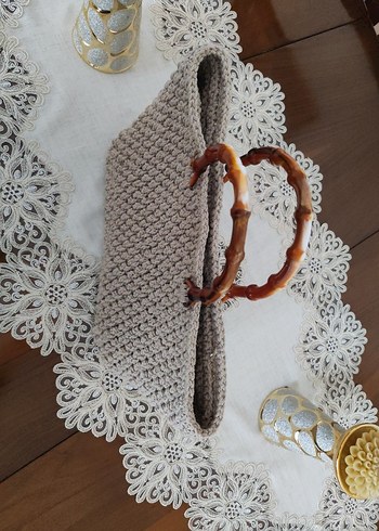 Bej El Örgüsü Pamuk Çanta - Görsel 3