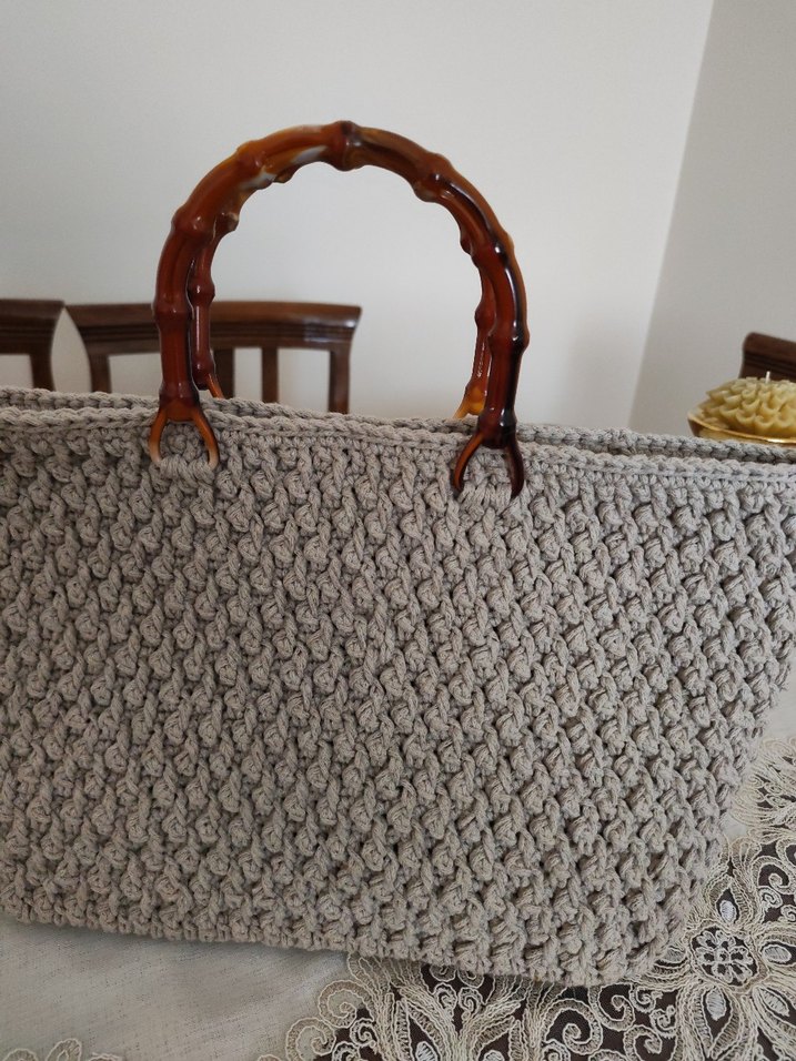 Bej El Örgüsü Pamuk Çanta - Görsel 4