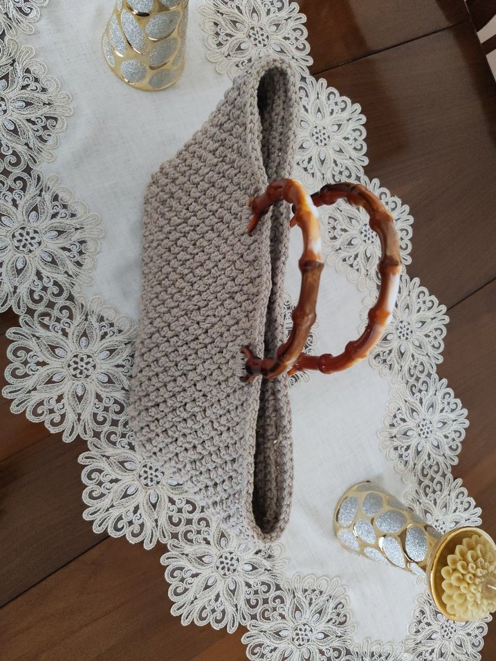 Bej El Örgüsü Pamuk Çanta - Görsel 3