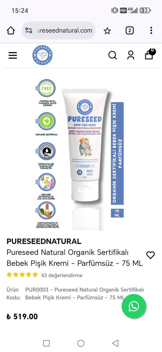 Pureseed Organik Bebek Şampuanı ve Pişik Kremi - Görsel 2