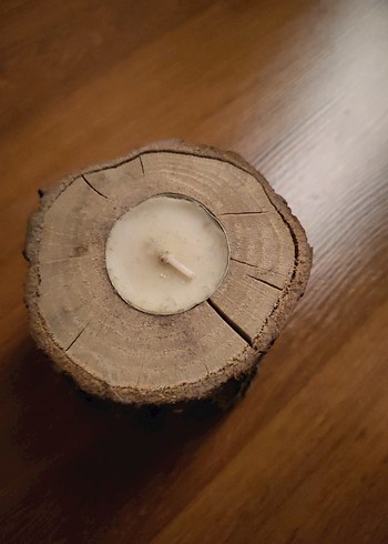 Ahşap Kütük İçinde Kuş Figürlü Mumluk ve Mum - Görsel 4