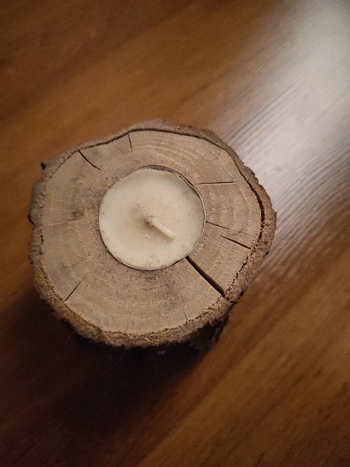 Ahşap Kütük İçinde Kuş Figürlü Mumluk ve Mum - Görsel 4