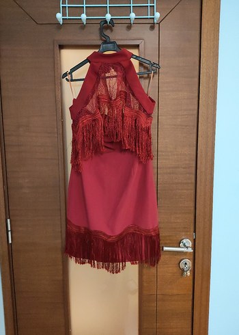 Raisa Vanessa Bordo Püsküllü Bohem Mini Elbise - Görsel 2