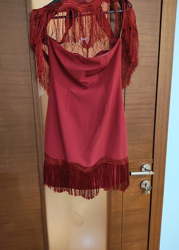 Raisa Vanessa Bordo Püsküllü Bohem Mini Elbise - Görsel 3