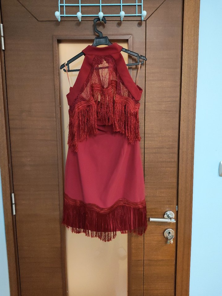 Raisa Vanessa Bordo Püsküllü Bohem Mini Elbise - Görsel 2