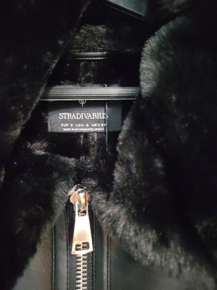 Stradivarius Kürklü Siyah Deri Biker Ceket - Görsel 5