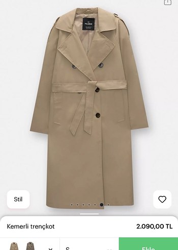 Pull and bear bej kemerli trençkot - Görsel 7