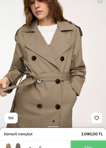 Pull and bear bej kemerli trençkot - Görsel 5