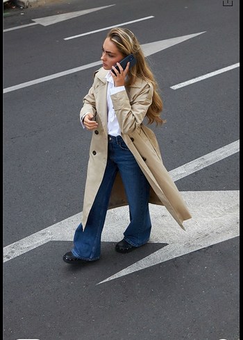 Pull and bear bej kemerli trençkot - Görsel 6