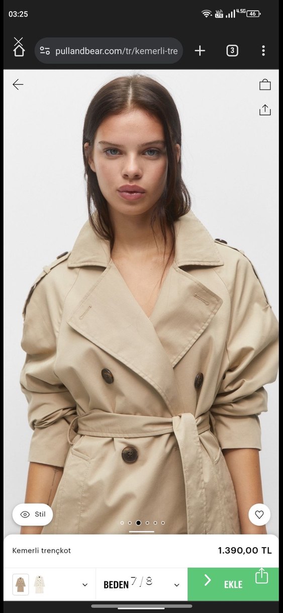 Pull and bear bej kemerli trençkot - Görsel 4