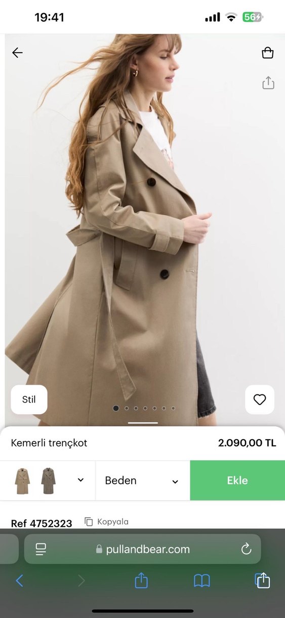 Pull and bear bej kemerli trençkot - Görsel 2