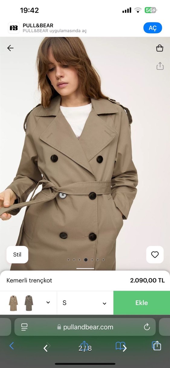 Pull and bear bej kemerli trençkot - Görsel 5